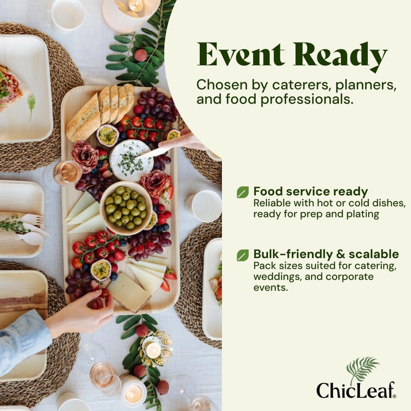 Chic Leaf صينية تقديم مستطيلة من أوراق النخيل القابلة للتحلل الطبيعي والقابلة للاستخدام لمرة واحدة بحجم 13" × 9" لمناسبات الشتاء، لوح تشاركوتيري، خدمات الطعام وحفلات الزفاف - مستلزمات الحفلات (10 قطعة) - Image 3